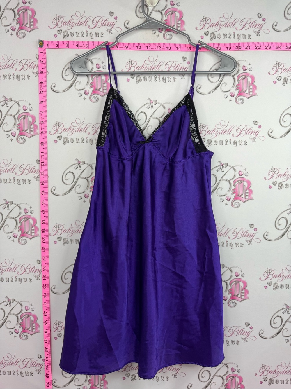 La SENZA Purple Satin Nightdress with Black Lace Trim